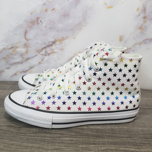 Converse CTAS Hi Top Sneakers White Multicolor Rainbow Stars Juniors Size 5  | eBay