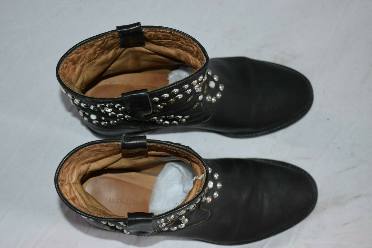 Isabel Marant Etoile Black Leather CALEEN Stud Flat Ankle Wedge