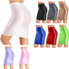 Women High Waist Bodycon Skirt Stretchy Pencil Skirts Glossy Rave Party Clubwear
