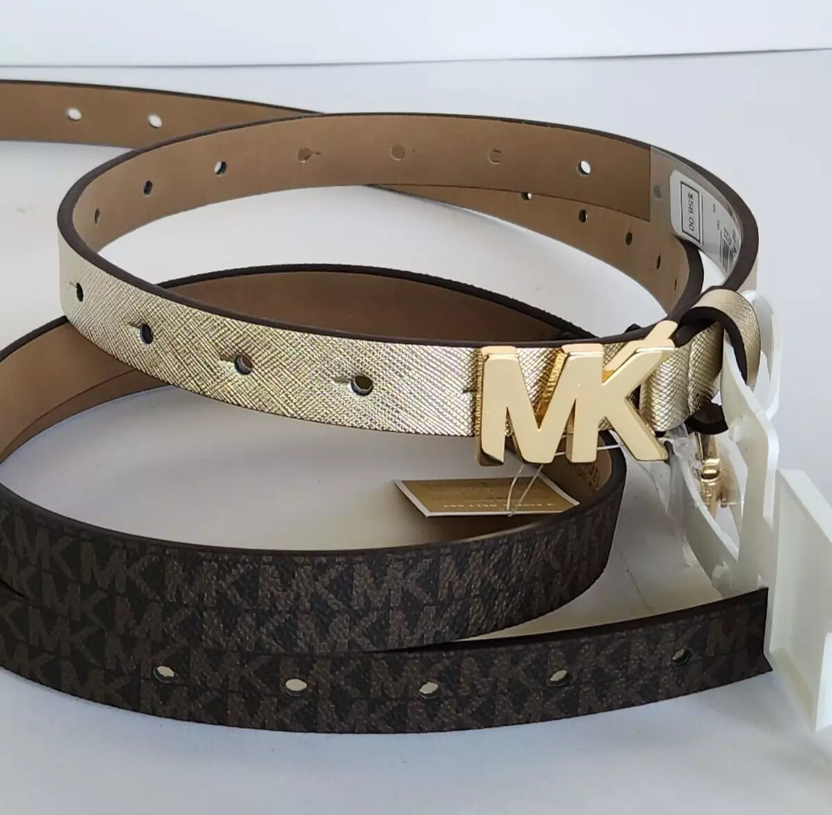 Michael Kors Belts 2 Pieces. Logo Belts. Gold and Brown New with Tags Size  Small