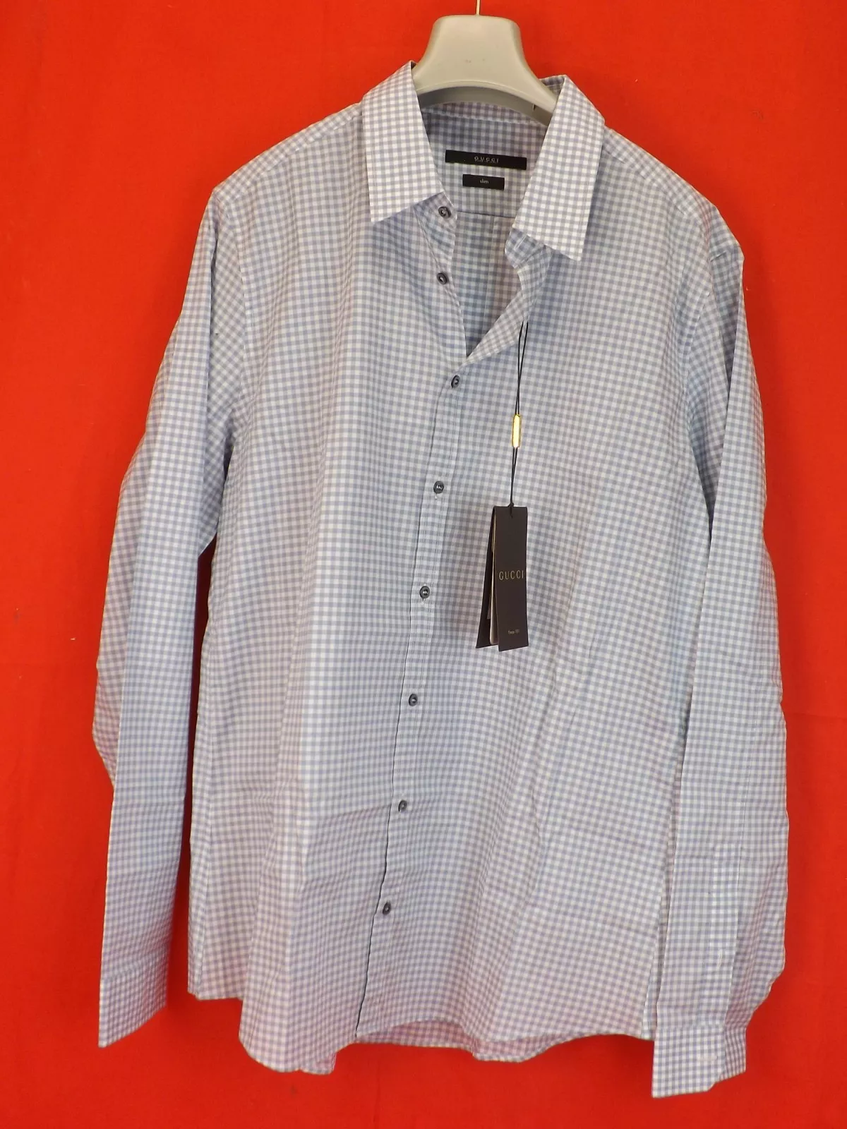 CHEMISE ROBE MINCE NEUF AVEC ÉTIQUETTES GUCCI TOPAZE PLAID COTON DOUX VICHY BOUTON 17 43 #307648