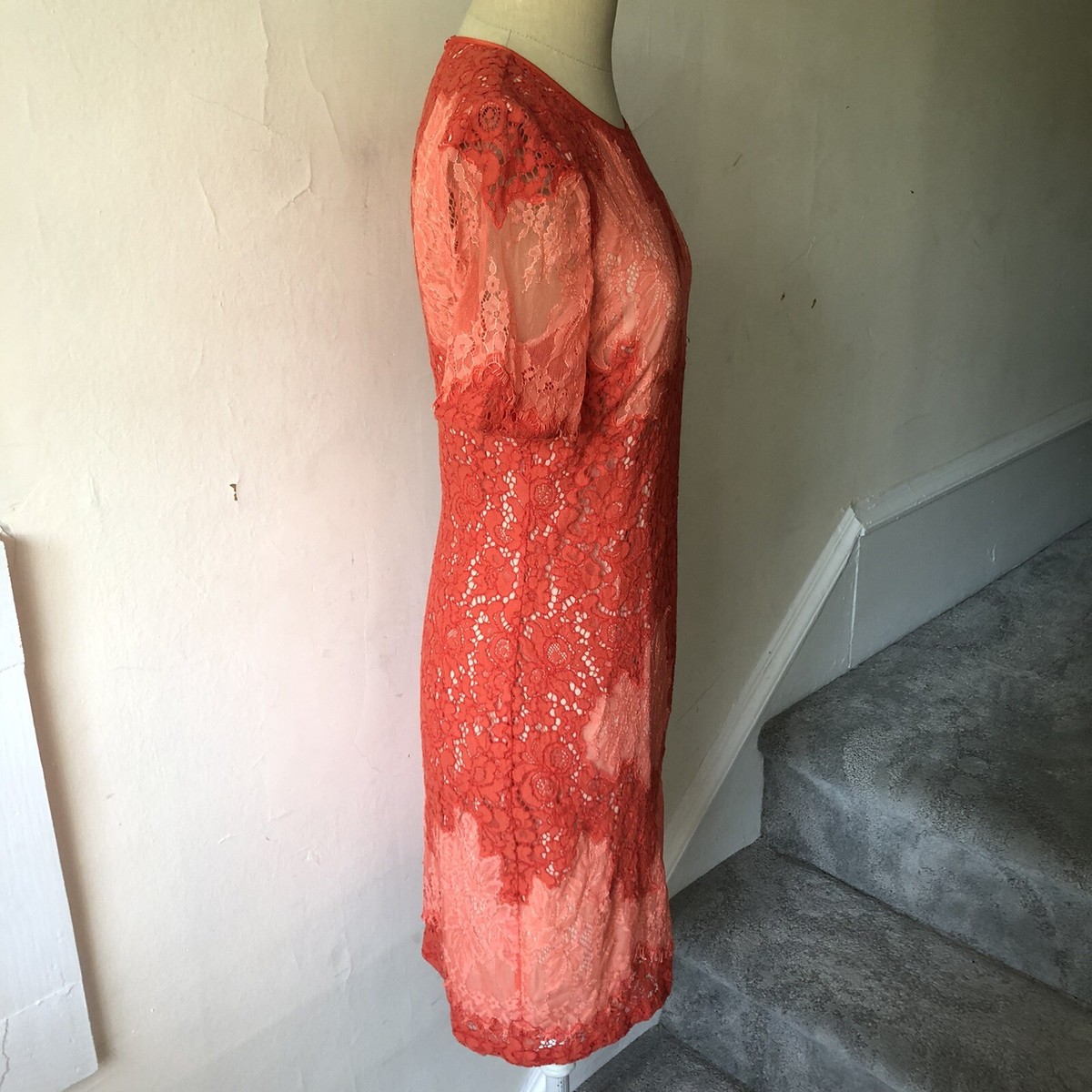 knee length dresses for ladies Orange sleeveless floral lace midi dress main image 0