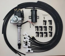 CERAMIC 8.5mm SPARK PLUG WIRES + 45K COIL + CHEVY SMALL CAP HEI DISTRIBUTOR