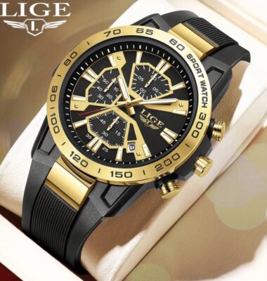 Sportliche Chronograph Armbanduhr Herren von LIGE, Silikon Armband, wasserdicht