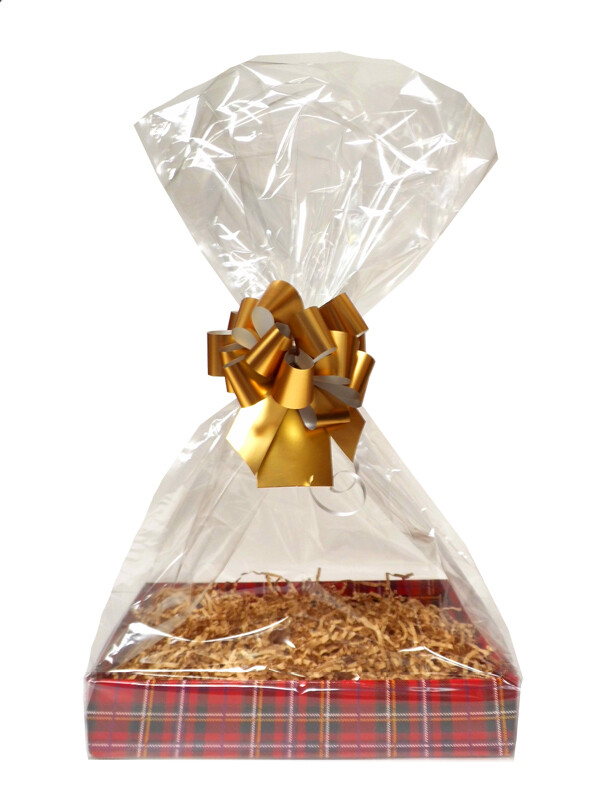 Make Your Own Gift Basket DIY Hamper Kit- 20cm Tartan Tray, Shred, Bag, Bow, Tag