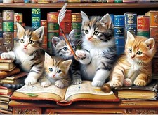 300 Piece Puzzle for Adults, Cats Library Jigsaw Puzzle, Funny Kitten Bookshelf