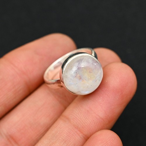 Rainbow Moonstone Gemstone Handmade 925 Sterling Silver Jewelry Ring For Gift - Picture 2 of 4