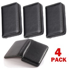 4X PU Leather Business Card Holder - Professional Pocket Wallet Magnetic Closure