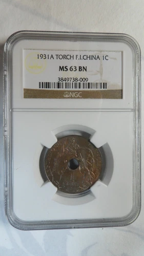 French Indochina Vietnam 1 Cent, 1931A Torch, NGC MS 63BN, Very Rare