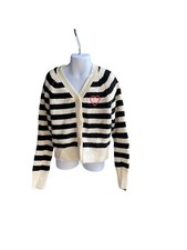 Cat And Jack Girls Sweater Black And White Stripes Button Up Heart Sz S 6/7