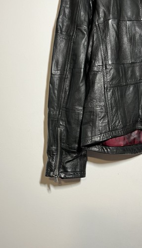 John Varvatos LN Black Leather Patchwork Moto Biker Double Zip Jacket XXL 2XL - Picture 12 of 13