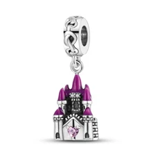 MULA European Purple Castle Pendant Charm CZ For Bracelet 925 Sterling Silver