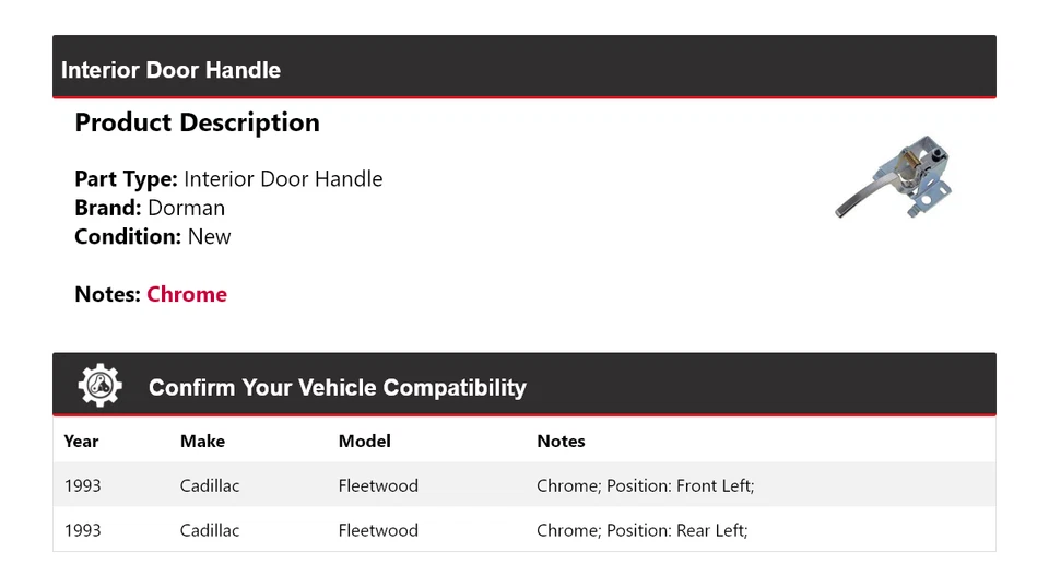 Manija de puerta interior para Cadillac Fleetwood Dorman 1993 Foto 2 de 4
