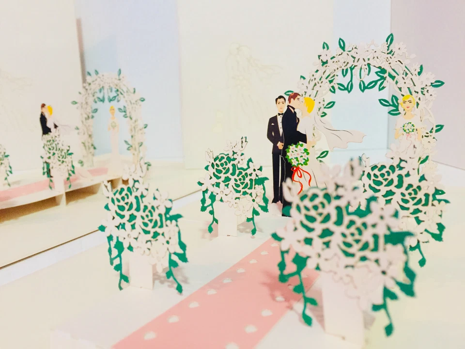 Tarjetas Pop Origami Boda Clásica Dama de honor y Padrino 3D Pop Up Tarjeta de Felicitación Foto 4 de 4