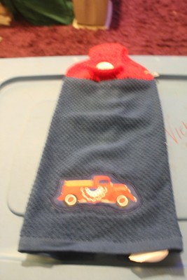 1 HANDMADE CROCHETED TOP HANGING KITCHEN TOWEL  DOUBLE SIDED  RED PICK UP TRUCK