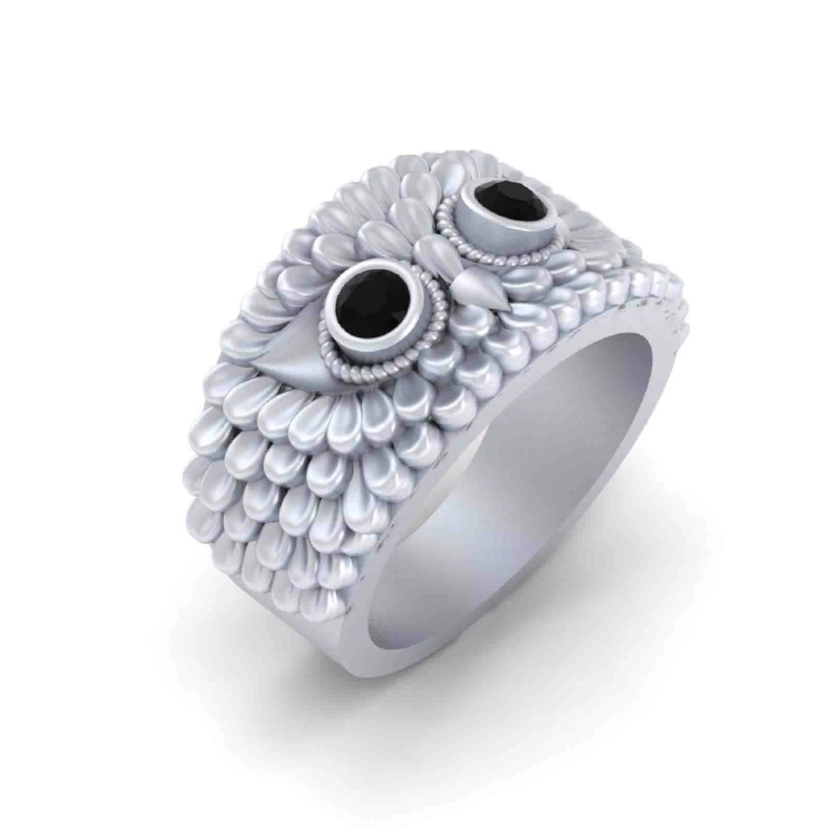 Symbol Of Luck Owl Ring Black Onyx Owl Wedding Band For Mens Owl Ring 925 Silver