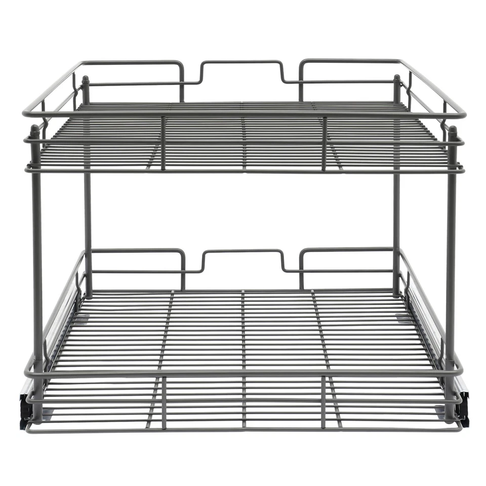 Gabinete de cocina de 2 niveles estante extraíble y cajón organizador deslizable gris/plateado Foto 2 de 4