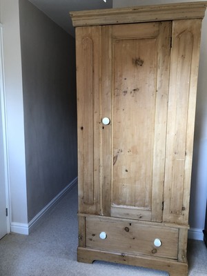 Antique Vintage Pine Wardrobe Single One Drawer Ebay