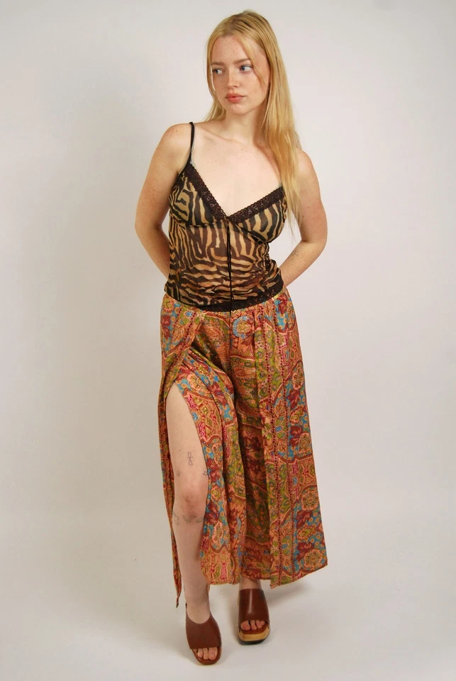 Y2K Tiger Tank (M) mediano vintage marrón puro animal print cami ver a través lindo Foto 2 de 4