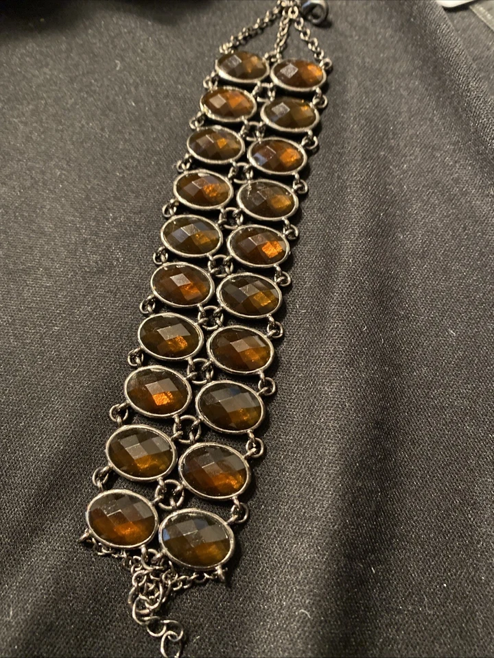 Lia Sophia Bracelet Double Strand of Faceted Amber Brown Gold Colors Adjustable - Image 3 of 4
