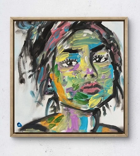 OMAN Original Abstract Girl Painting 12x12 Canvas Fine Art Modern Expressionist