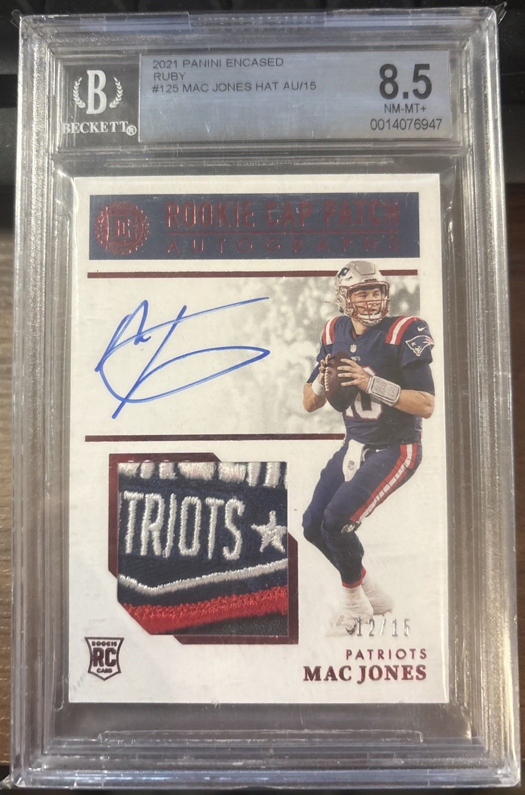Mac Jones Panini Encased #125 Autograph Patch Ruby
