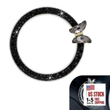 Bling Car Crystal Rhinestone Ring Emblem Sticker, Girly Butterfly black