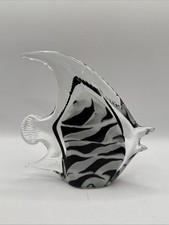 Black White Stripe 6 Art Glass Angel Fish Figurine Murano Style Hand Blown