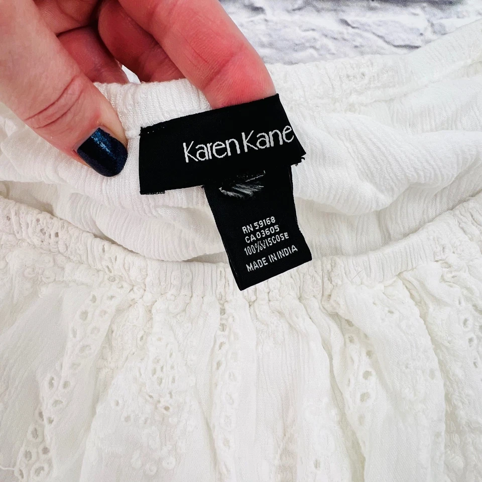 Vestido Corto Bohemio Karen Kane Blanco Ojales Encaje en Niveles L XL Femenino Foto 3 de 4