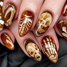 24Pcs Halloween Press on Nails Short Almond WLGDLH Orange Fake Halloween 07