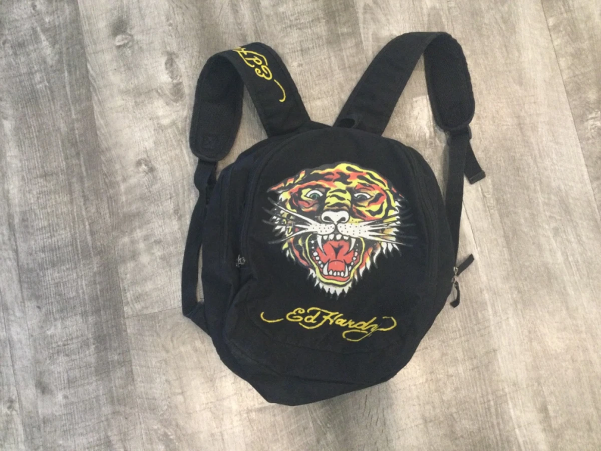 New Ed Hardy Red Black Tiger Tattoo Sling Backpack Crossbody Bag Ed Hardy - Brandclub - ED HARDY Unisex Black/Pink Jaguar  main image 2