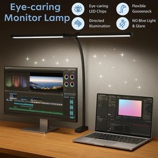 LED Double Head Computer Table Light Reading Lamp Gooseneck Clip Desk Dimmable