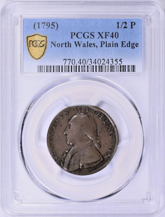 1795 Washington Half Pence North Wales, Pl Edge PCGS XF-40 BN