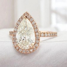 2Ct Pear Cut Lab Created Diamond 14k Rose Gold FN Wedding Beautiful Bridal Ring