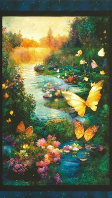 Night Fable,Butterfly, Panel Garden, Jk Stewart for Robert Kaufman 24 x 44"