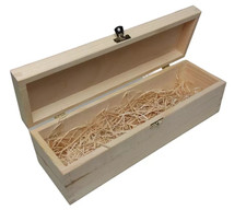 Holzkiste für 1 Flasche Wein mit Holzwolle! Sonderpreis, Auslaufartikel.