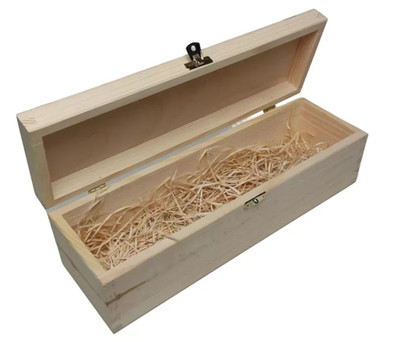 Holzkiste für 1 Flasche Wein mit Holzwolle! Sonderpreis, Auslaufartikel.
