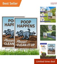 Poop Happens Please Clean It Up Sign 2 Pack 9x12 Inches Plastic Yard Outdoor