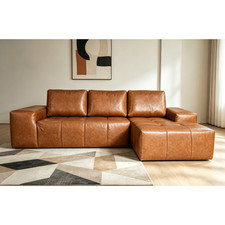 Boneless Couches for Living Room, Brown Faux Leather Cloud Sectional Couches