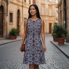 Tory Burch Silk Sleeveless Dress Size 6 Brown Blue Paisley Print A-Line Ruffle 