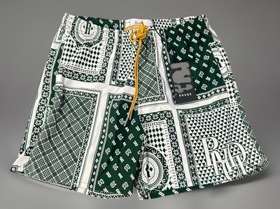 Rhude - Card Print Swim Trunks Shorts   Green / White   Size  Medium  