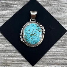 High Quality Blue Kingman Turquoise Pendant 4, Sterling Silver Daniel Benally