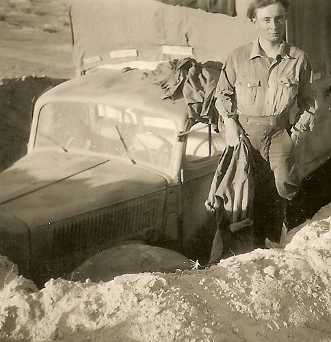 GOOD! Wehrmacht Afrika Korps Soldier by Lkw Truck Dug in Desert Position; 1942!