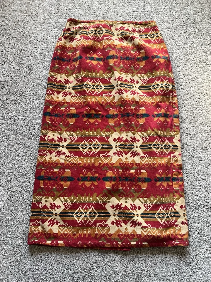 Vintage Cambridge Dry Goods Size 14 Aztec Tribal Print Wrap Skirt 100% Cotton - Image 4 of 4