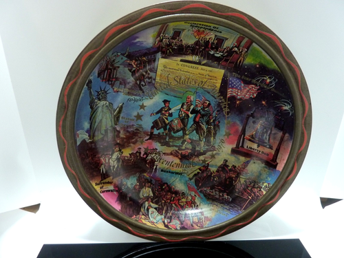 Vintage Bicentennial Patriotic Metal Tray Declaration of Independence Historic - Picture 2 of 5