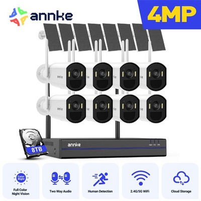 ANNKE 16CH Wireless Color Security IP Camera System Solar Powered Two Way Audio