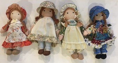 Vintage 1970's Knickerbocker HOLLY HOBBIE, AMY & CARRIE 9'' Rag Dolls ~ Lot Of 4