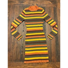 Derek Heart Striped Rib BodyCon Dress Long Sleeve Women's Medium Knee Length