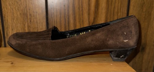 Woman SALVATORE FERRAGAMO Boutique brown Suede Leather Slip On Heels Shoes Sz 8 - Picture 5 of 9