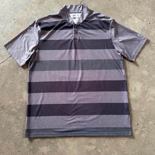Melaleuca Polo Shirt Men's L Gray Striped Short Sleeve Snap Henley Performance